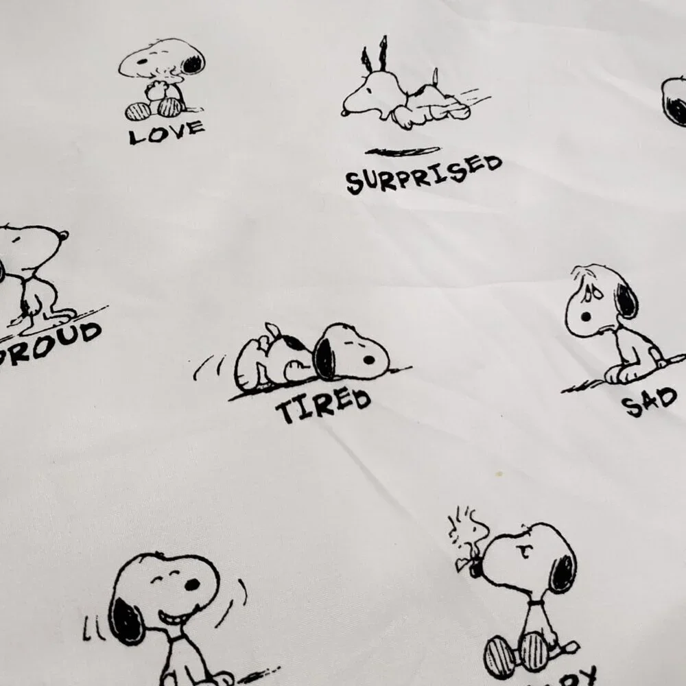 Peanuts Snoopy Charlie Brown Berkshire Home Twin Fitted Sheet  Black White